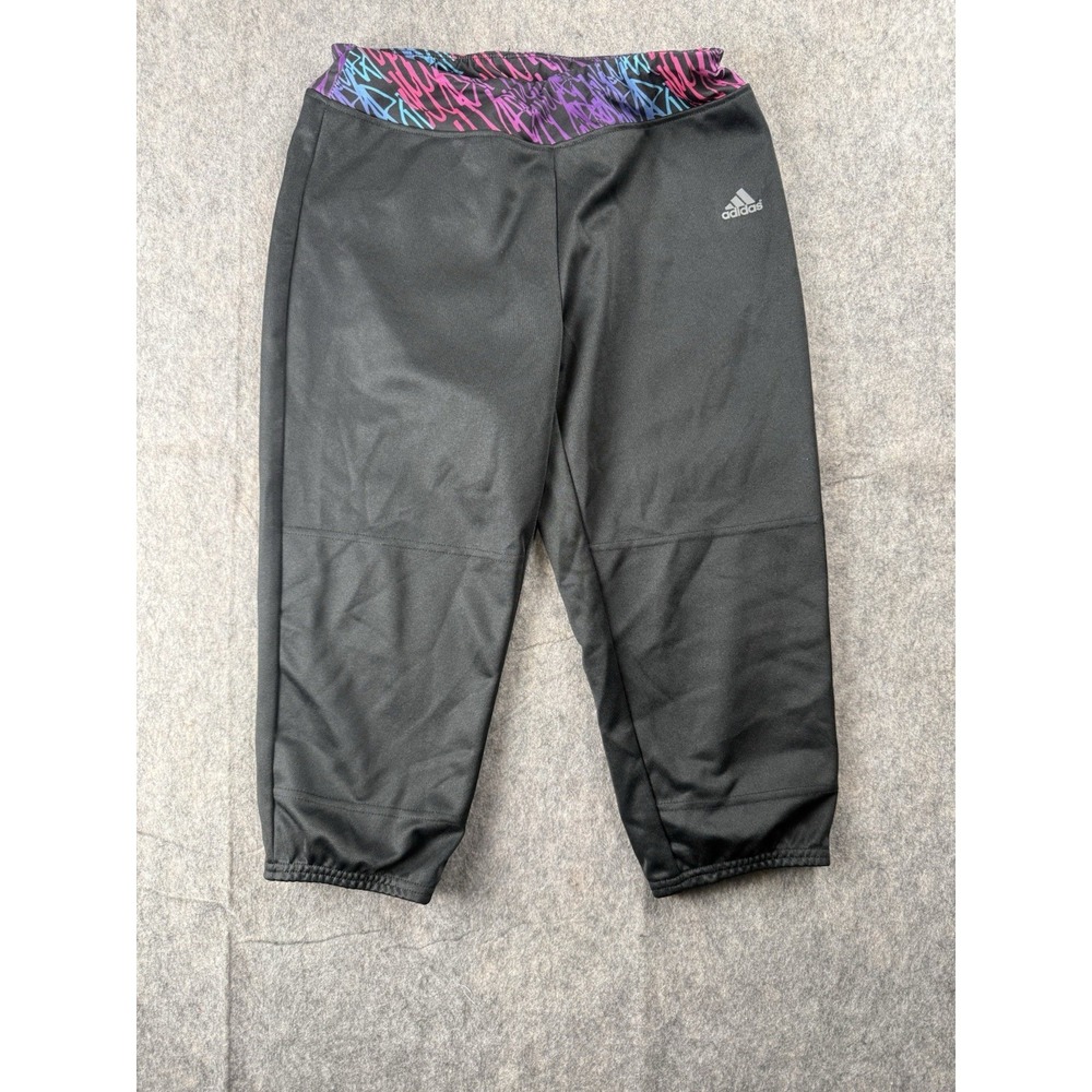 ADIDAS AEROREADY WOMEN LARGE BLACK COLORFUL WAIST SOFTBALL PANTS POCKET‎